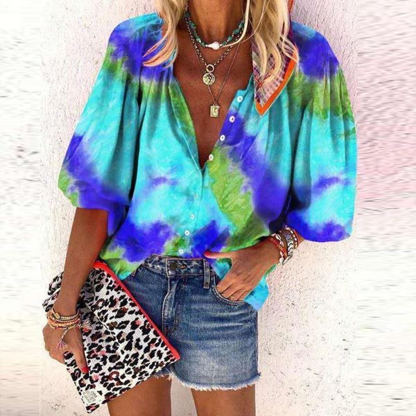 new fashion women tie-dye loose shirt summer casual female v neck button long sleeve shirts camisetas verano mujer #t1g1, White
new fashion women tie-dye loose shirt summer casual female v neck button long sleeve shirts camisetas verano mujer #t1g1, White