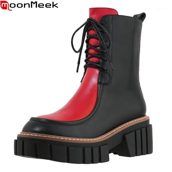 moonmeek 2020 genuine leather boots square heels round toe ladies shoes fashion lace up mixed colors ankle boots for woman1, Black
moonmeek 2020 genuine leather boots square heels round toe ladies shoes fashion lace up mixed colors ankle boots for woman1, Black