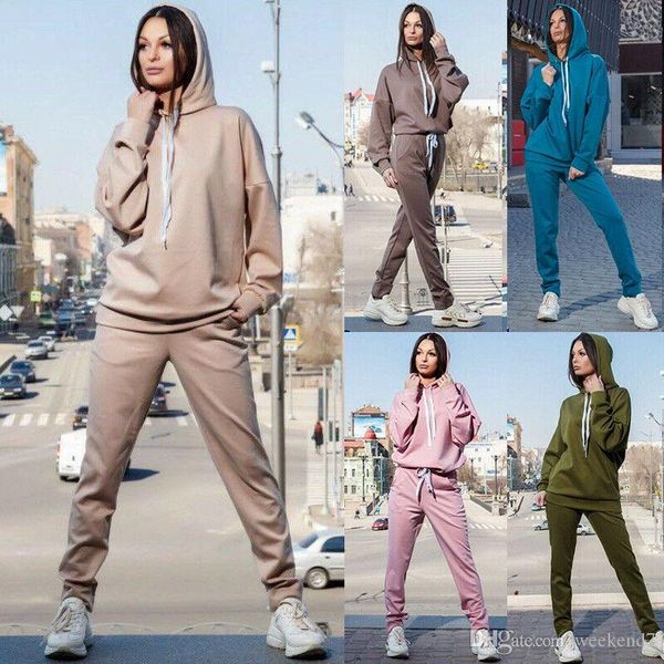 5 color s-2xl 2pcs womens long sleeve plain hoodies pants hooded sport tracksuit sets outfits, White 
5 color s-2xl 2pcs womens long sleeve plain hoodies pants hooded sport tracksuit sets outfits, White