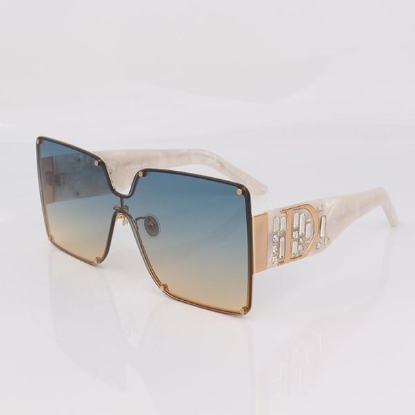 Rimless square style gradient shade sunglasses women ivory temple with crystal and metal details, White;black
Rimless square style gradient shade sunglasses women ivory temple with crystal and metal details, White;black