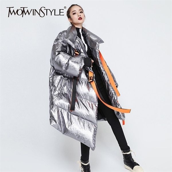 twotwinstyle winter women's down jacket long sleeve patchwork ribbons irregular cotton coats female autumn plus thick warm 201027, Black
twotwinstyle winter women's down jacket long sleeve patchwork ribbons irregular cotton coats female autumn plus thick warm 201027, Black