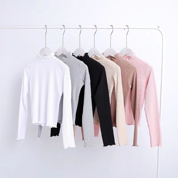 stand collar long sleeve crop t-shirts women rib knit lettuce edge crop bardot woman slim short t shirt t200319, White
stand collar long sleeve crop t-shirts women rib knit lettuce edge crop bardot woman slim short t shirt t200319, White