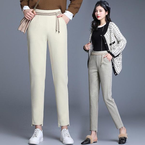 women's pants & capris elegant fashion women spring autumn casual woolen ankle-length suit straight high waist harem, Black;white
women's pants & capris elegant fashion women spring autumn casual woolen ankle-length suit straight high waist harem, Black;white