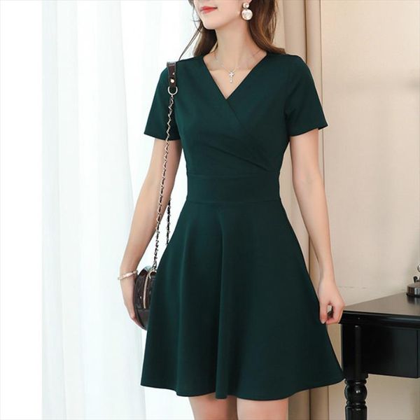 new v neck short sleeve a line dress women fashion green black slim summer dress female office ladies work dresses vestidos, Black;gray
new v neck short sleeve a line dress women fashion green black slim summer dress female office ladies work dresses vestidos, Black;gray