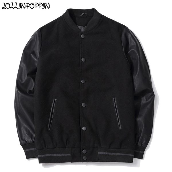 men pu leather sleeve varsity baseball jacket stand collar black preppy japan style male outerwear autumn, Black;brown
men pu leather sleeve varsity baseball jacket stand collar black preppy japan style male outerwear autumn, Black;brown