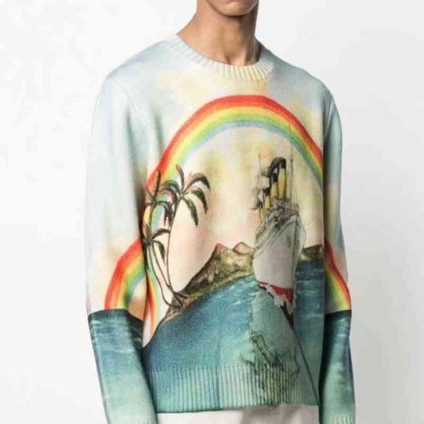 selling trendy brand men and women niche casablanca designer style ~ positioning printing rainbow navigation wool cashmere round neck sweate, White;black
selling trendy brand men and women niche casablanca designer style ~ positioning printing rainbow navigation wool cashmere round neck sweate, White;black