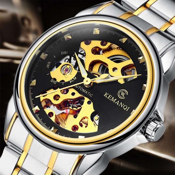 business comanche automatic korean mechanical watch hollow out men's watch waterproof mechanical gift watch, Slivery;brown
business comanche automatic korean mechanical watch hollow out men's watch waterproof mechanical gift watch, Slivery;brown