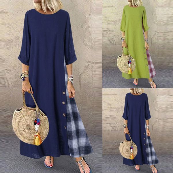 casual dresses women patchwork 3/4 sleeves o-neck button high low hem plus size dress vestidos femininos, Black;gray
casual dresses women patchwork 3/4 sleeves o-neck button high low hem plus size dress vestidos femininos, Black;gray