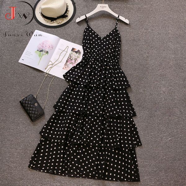 summer women long dress fashion v-neck spaghetti strap polka dot dress new beach maxi dress black white red party y0118, Black;gray
summer women long dress fashion v-neck spaghetti strap polka dot dress new beach maxi dress black white red party y0118, Black;gray