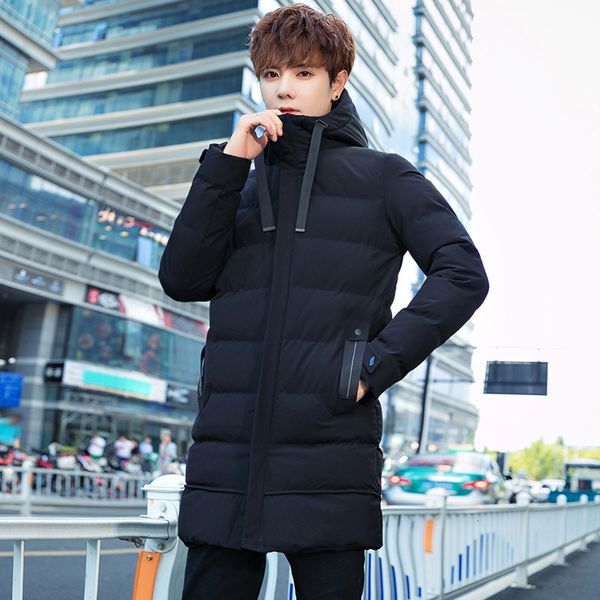 winter new hooded medium length men's coat thickened down fashion warm cotton padded jacket, Black
winter new hooded medium length men's coat thickened down fashion warm cotton padded jacket, Black