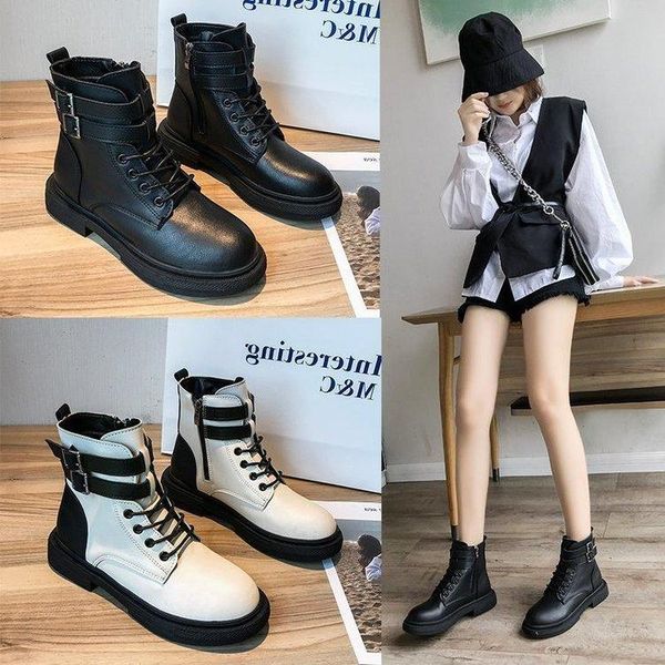 boots women's british style 2020 new motorcycle thick-soled short boots black handsome short