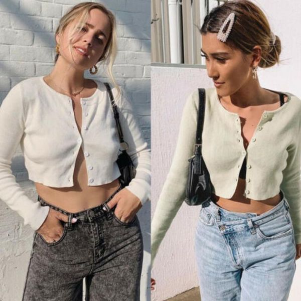 women's knits & tees spring slim fit v-neck sweater short belly button knitted long sleeve buttons cardigan leisure shirts, White
women's knits & tees spring slim fit v-neck sweater short belly button knitted long sleeve buttons cardigan leisure shirts, White