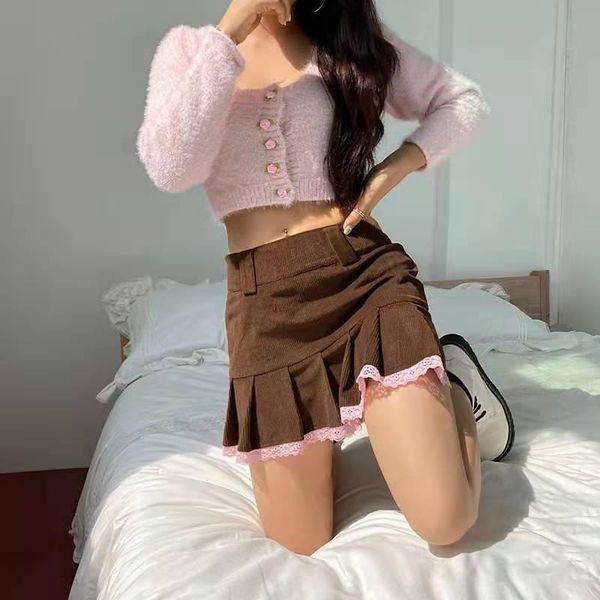 skirts lace stitching high waist pleated corduroy skirt brown vintage aesthetic school girl mini kawaii a-line ladies clothes, Black
skirts lace stitching high waist pleated corduroy skirt brown vintage aesthetic school girl mini kawaii a-line ladies clothes, Black