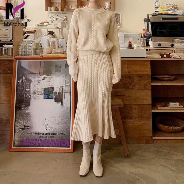 2021 new merchall autumn winter knit two piece set women's twist knitted warm sweater pullover +elastic waist long mermaid skirts suit, Black;gray
2021 new merchall autumn winter knit two piece set women's twist knitted warm sweater pullover +elastic waist long mermaid skirts suit, Black;gray