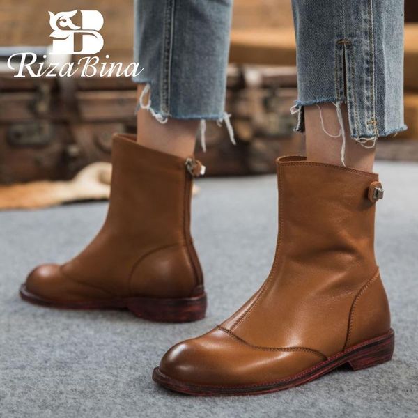 rizabina real leather women ankle boots flats metal decoration zipper shoes round toe warm boots winter footwear size 34-39, Black
rizabina real leather women ankle boots flats metal decoration zipper shoes round toe warm boots winter footwear size 34-39, Black