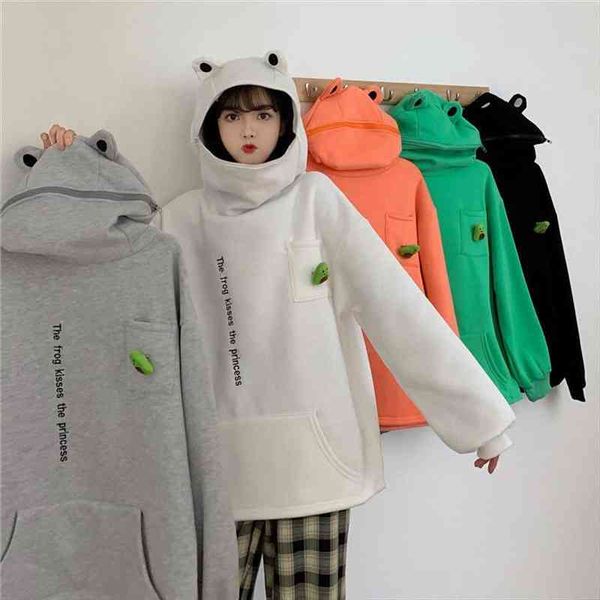 autumn winter frog pullover zipper long-sleeved solid color womens letter pocket loose cute warm womens hoodie, Black
autumn winter frog pullover zipper long-sleeved solid color womens letter pocket loose cute warm womens hoodie, Black