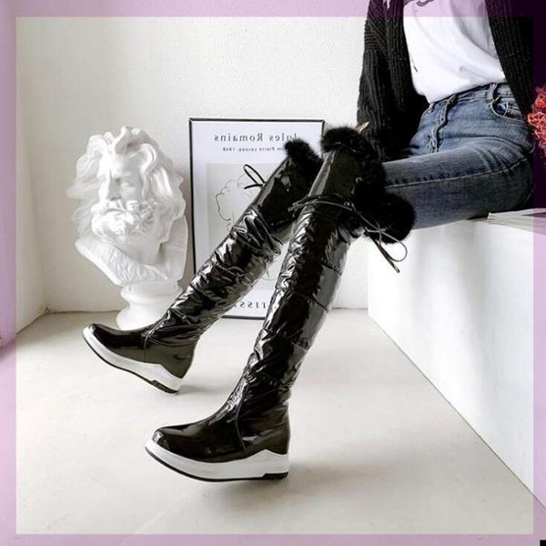 2020 fashion winter leather over the knee women snow boots women's shoes for woman booties warm fur plush thick sole, Black
2020 fashion winter leather over the knee women snow boots women's shoes for woman booties warm fur plush thick sole, Black
