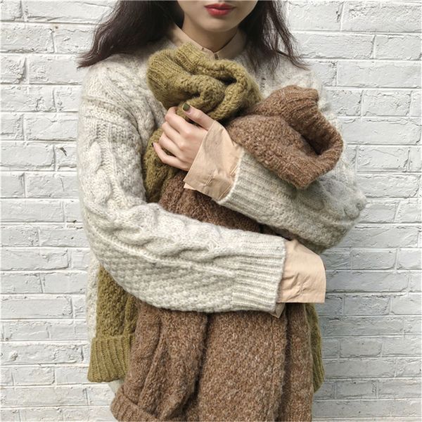 2021 thick new female winter loosen thin torsion around neck sweater 2fr3, White;black
2021 thick new female winter loosen thin torsion around neck sweater 2fr3, White;black