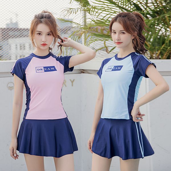 women's two-piece swimsuit split style student conservative 2021 new cover belly show thin spring sports swimming suit, White;black
women's two-piece swimsuit split style student conservative 2021 new cover belly show thin spring sports swimming suit, White;black