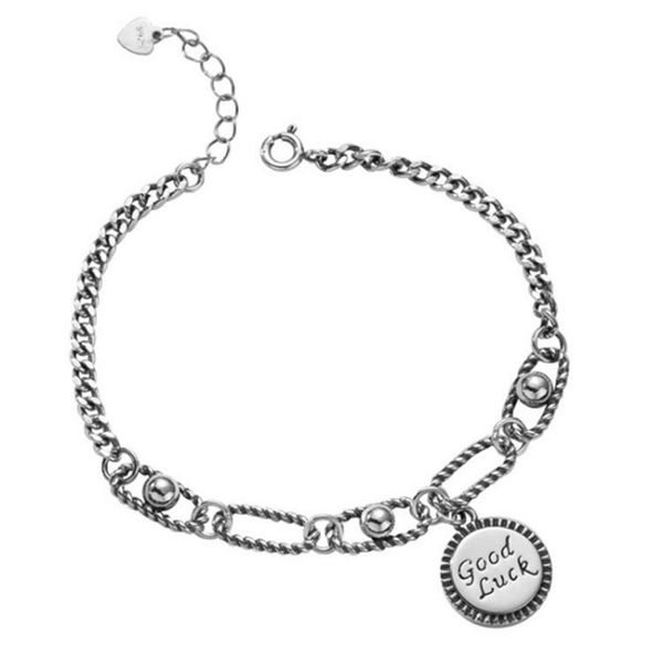 vintage round disc good luck letter thai silver colour bracelet 925 sterling silver colour splicing chain bracelet for women, Black
vintage round disc good luck letter thai silver colour bracelet 925 sterling silver colour splicing chain bracelet for women, Black