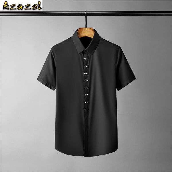 azazel short sleeve mens shirts luxury solid color double rivet casual mens dress shirts plus size 4xl slim fit male shrits, White;black
azazel short sleeve mens shirts luxury solid color double rivet casual mens dress shirts plus size 4xl slim fit male shrits, White;black