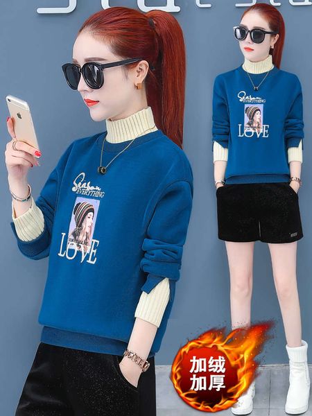 sweater women plush thickener new autumn winter foreign style short hoodless fake two top, Black
sweater women plush thickener new autumn winter foreign style short hoodless fake two top, Black