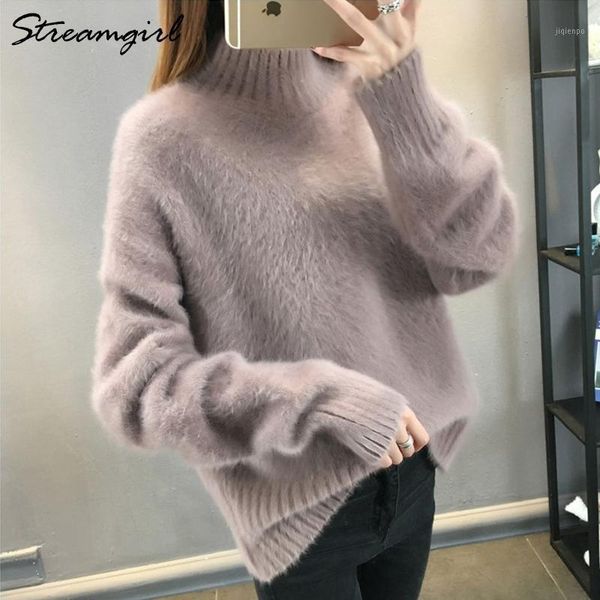 women's sweaters winter fluffy sweater women jumper loose thick white turtleneck pull femme for knitted woman 20211, White;black
women's sweaters winter fluffy sweater women jumper loose thick white turtleneck pull femme for knitted woman 20211, White;black