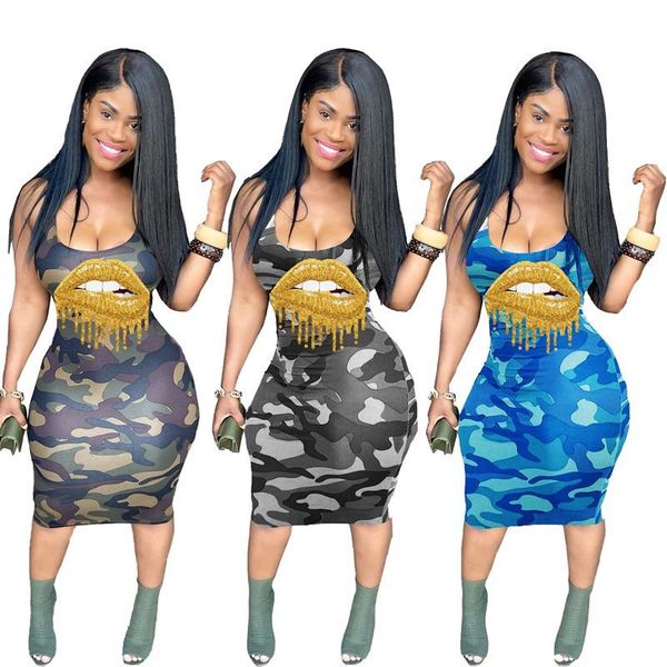 women's camouflage gold lip print sleeve less bass cup noon semicircle dress fashion festival club dress street, Blue;black
women's camouflage gold lip print sleeve less bass cup noon semicircle dress fashion festival club dress street, Blue;black