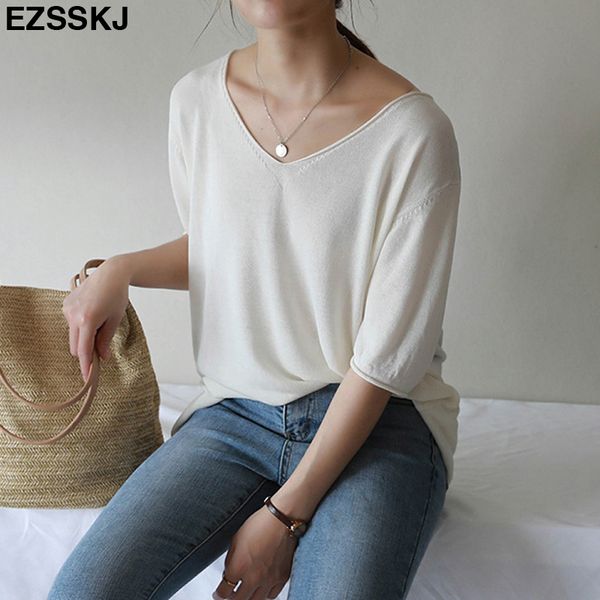 summer knit oversized t-shirt for women v-neck big girls casual t shirt basic pullover female short sleeve solid y200111, White
summer knit oversized t-shirt for women v-neck big girls casual t shirt basic pullover female short sleeve solid y200111, White