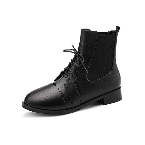 women genuine leather low heels ankle boots autumn winter shoes woman round toe cross-tied motocycle boots, Black
women genuine leather low heels ankle boots autumn winter shoes woman round toe cross-tied motocycle boots, Black