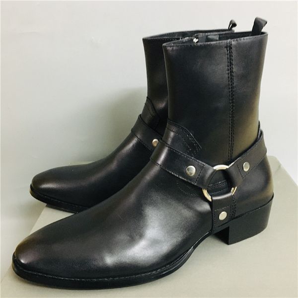 handmade ring buckle strap men sl genuine leather pionted toe high boots classical wedge jurdpur boots, Black
handmade ring buckle strap men sl genuine leather pionted toe high boots classical wedge jurdpur boots, Black