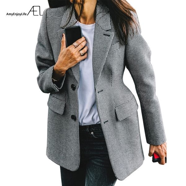 ael plaid women's blazer long sleeve lapel collar pocket slim female coat spring office lady fashion clothin y200107, White;black
ael plaid women's blazer long sleeve lapel collar pocket slim female coat spring office lady fashion clothin y200107, White;black
