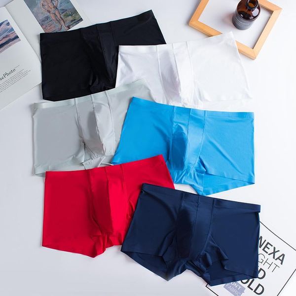 seamless underwear men solid ice silky male boxers quick-dry shorts pouch soft underpants elastic ultra-thin smooth nylon boxer1, Black;white 
seamless underwear men solid ice silky male boxers quick-dry shorts pouch soft underpants elastic ultra-thin smooth nylon boxer1, Black;white