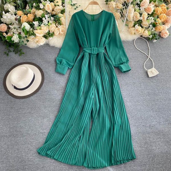 women's spring and autumn jumpsuit new solid color round neck long-sleeved pleated wide-leg pants lace up thin jumpsuit ll061, Black;white
women's spring and autumn jumpsuit new solid color round neck long-sleeved pleated wide-leg pants lace up thin jumpsuit ll061, Black;white