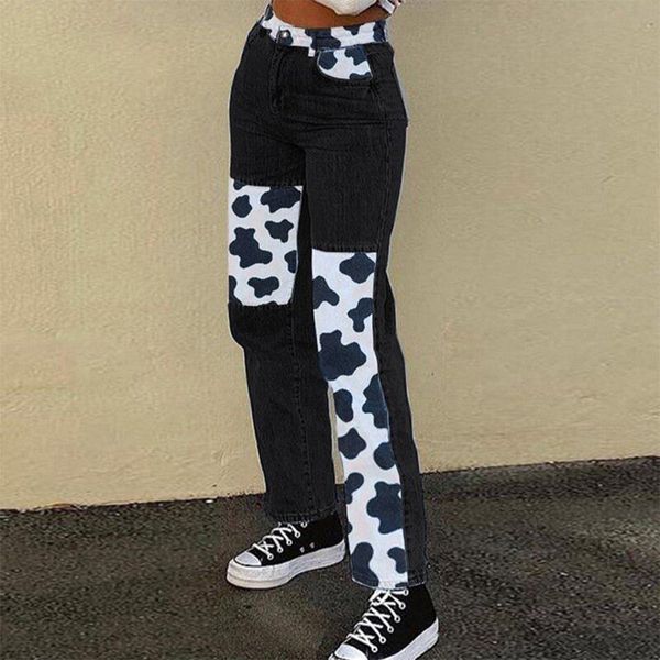 women's jeans vintage high waist women fashion cow printed matching color block straight-leg slim denim pants vaqueros mujer#35, Blue
women's jeans vintage high waist women fashion cow printed matching color block straight-leg slim denim pants vaqueros mujer#35, Blue