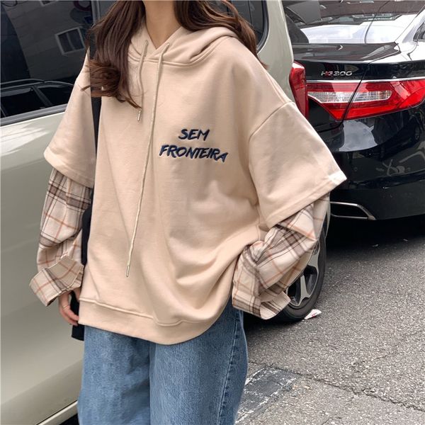 korean autumn style lazy sweater style embroidered letter fake two piece hooded sweater for high street girls f7nxi, Black
korean autumn style lazy sweater style embroidered letter fake two piece hooded sweater for high street girls f7nxi, Black
