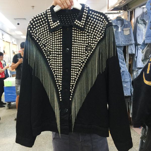 2020 autumn new fringed denim jacket female short loose diamond studded jacket korean bf style, Black;brown
2020 autumn new fringed denim jacket female short loose diamond studded jacket korean bf style, Black;brown