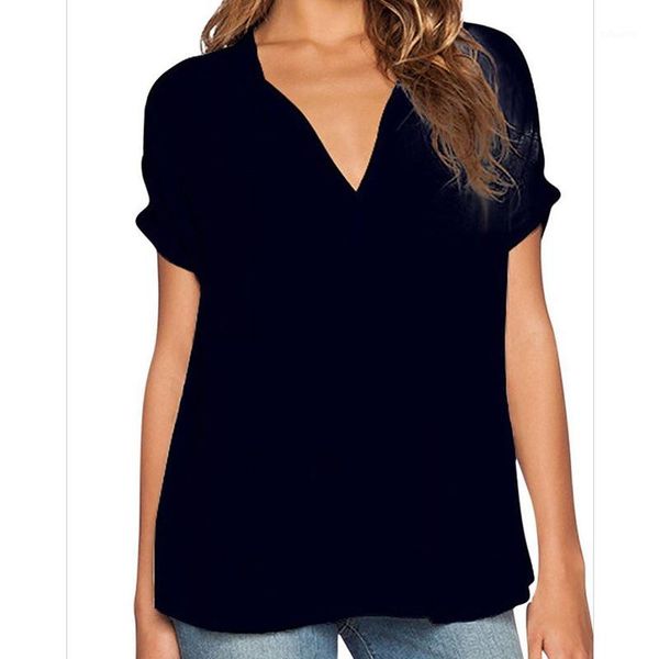 women summer v-neck short sleeve chiffon blouse female new fashion shirt long loose shirt1, White
women summer v-neck short sleeve chiffon blouse female new fashion shirt long loose shirt1, White