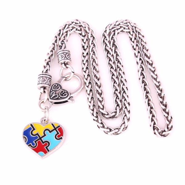 pendant necklaces autism hope jewelry heart puzzle piece with wheat link chain necklace awareness drop, Silver
pendant necklaces autism hope jewelry heart puzzle piece with wheat link chain necklace awareness drop, Silver