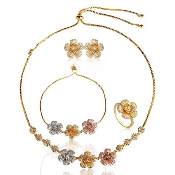 dazz three tones plum flowers wedding jewelry sets full rhinestones adjustable necklace earrings ring bracelet set for girls, Silver
dazz three tones plum flowers wedding jewelry sets full rhinestones adjustable necklace earrings ring bracelet set for girls, Silver