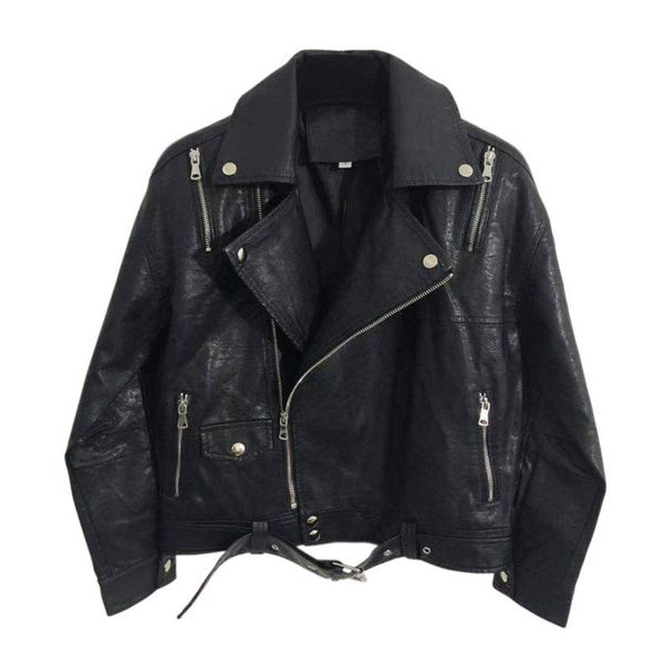 spring new loose zipper ladies leather jacket belt lapel pu motorcycle fashion leather jackets outwear, Black
spring new loose zipper ladies leather jacket belt lapel pu motorcycle fashion leather jackets outwear, Black