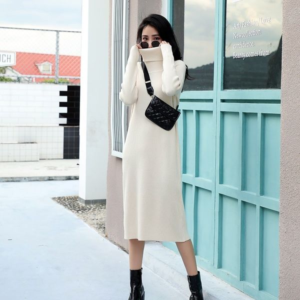 2021 new autumn winter women basic turtleneck pullover sweater slim fit knitted long midi dress ribbedvestidos feminino y8zp, White;black 
2021 new autumn winter women basic turtleneck pullover sweater slim fit knitted long midi dress ribbedvestidos feminino y8zp, White;black