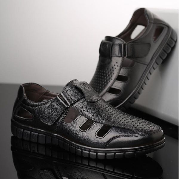 sandals full grain leather for men genuine hollowed shoes hook loop close toe leisure seniors z1781, Black
sandals full grain leather for men genuine hollowed shoes hook loop close toe leisure seniors z1781, Black