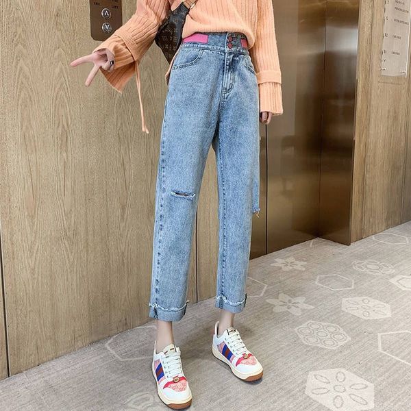 woman high waist pink belt ripped jeans banana jeans harem pants 2021 female loose wide leg ankle length pants streetwear, Blue
woman high waist pink belt ripped jeans banana jeans harem pants 2021 female loose wide leg ankle length pants streetwear, Blue