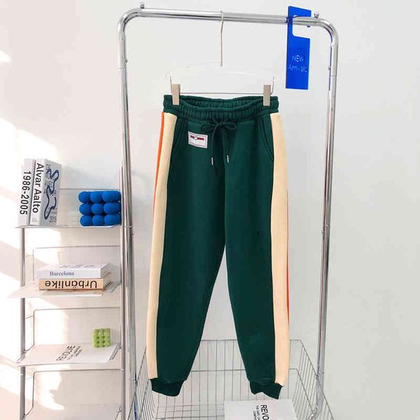 high version autumn new webbing guard pants green contrast color leggings plush men's and women's casual pants, Black;white
high version autumn new webbing guard pants green contrast color leggings plush men's and women's casual pants, Black;white