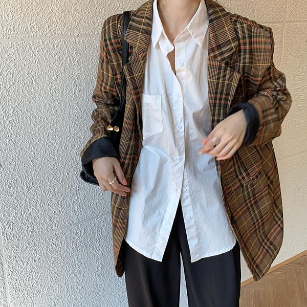 women's suits & blazers women loose classic plaid suit coats casual straight mid-length jacket female oversize cool outwear autumn, White;black
women's suits & blazers women loose classic plaid suit coats casual straight mid-length jacket female oversize cool outwear autumn, White;black