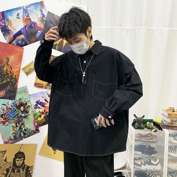 men's casual shirts 2021 spring and summer youth solid color single-breasted loose long-sleeved shirt fashion bottoming, White;black
men's casual shirts 2021 spring and summer youth solid color single-breasted loose long-sleeved shirt fashion bottoming, White;black