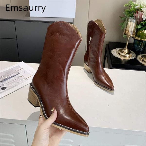 boots genuine leather mid-calf women point toe square heel side zip sewing slip-on autumn winter woman, Black
boots genuine leather mid-calf women point toe square heel side zip sewing slip-on autumn winter woman, Black