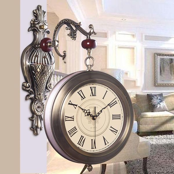vintage art metal double-sided wall clock living room silent creative home american wall clock european retro quartz
vintage art metal double-sided wall clock living room silent creative home american wall clock european retro quartz