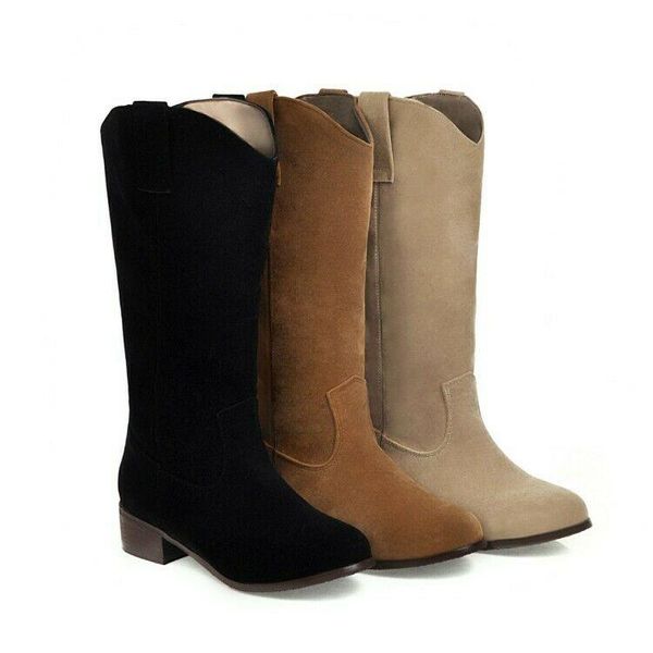 womens fashion pull on mid calf riding boots low heel faux suede cowboy boots sz, Black
womens fashion pull on mid calf riding boots low heel faux suede cowboy boots sz, Black
